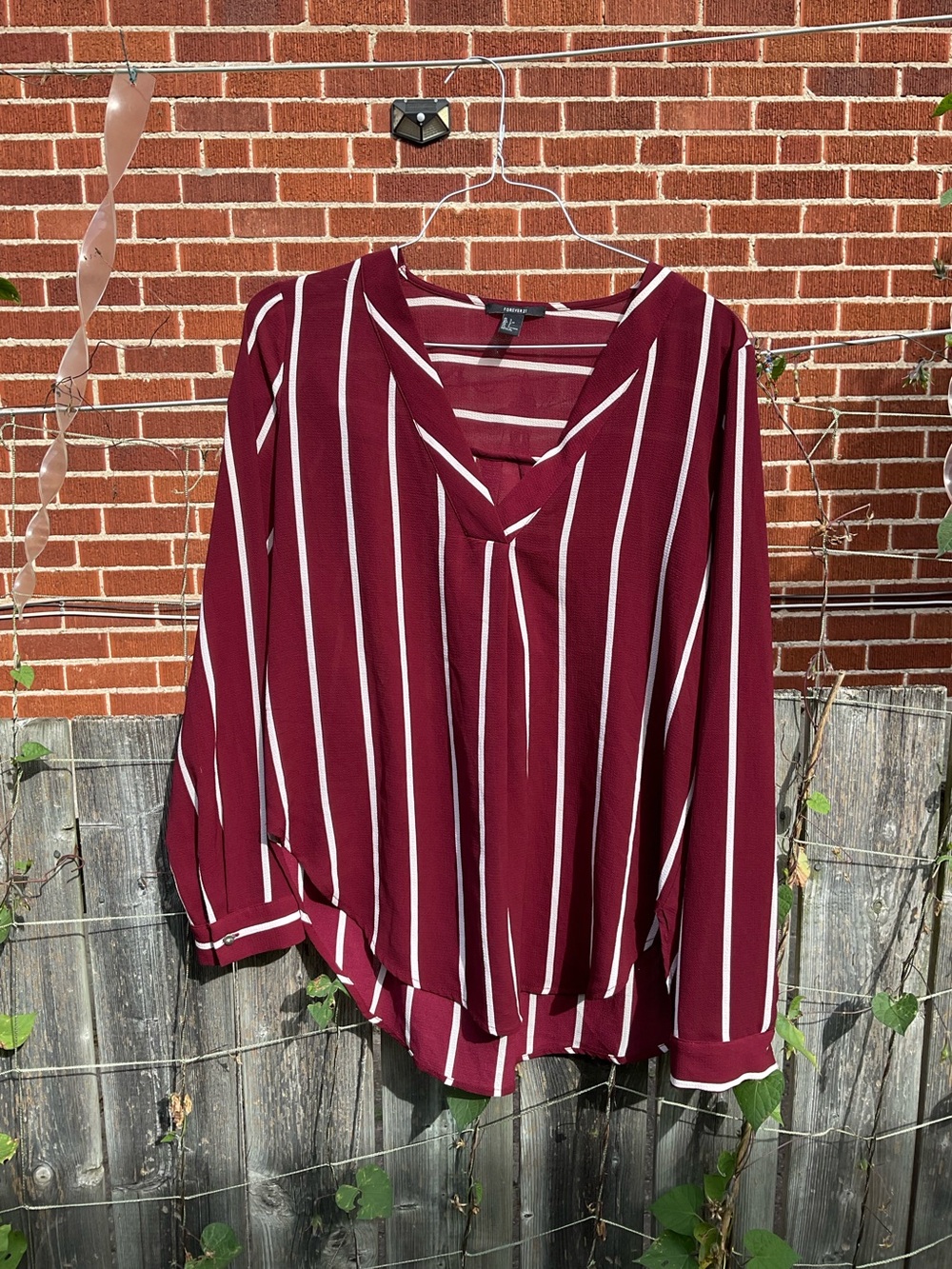 Forever21 Burgundy Striped V-Neck Blouse